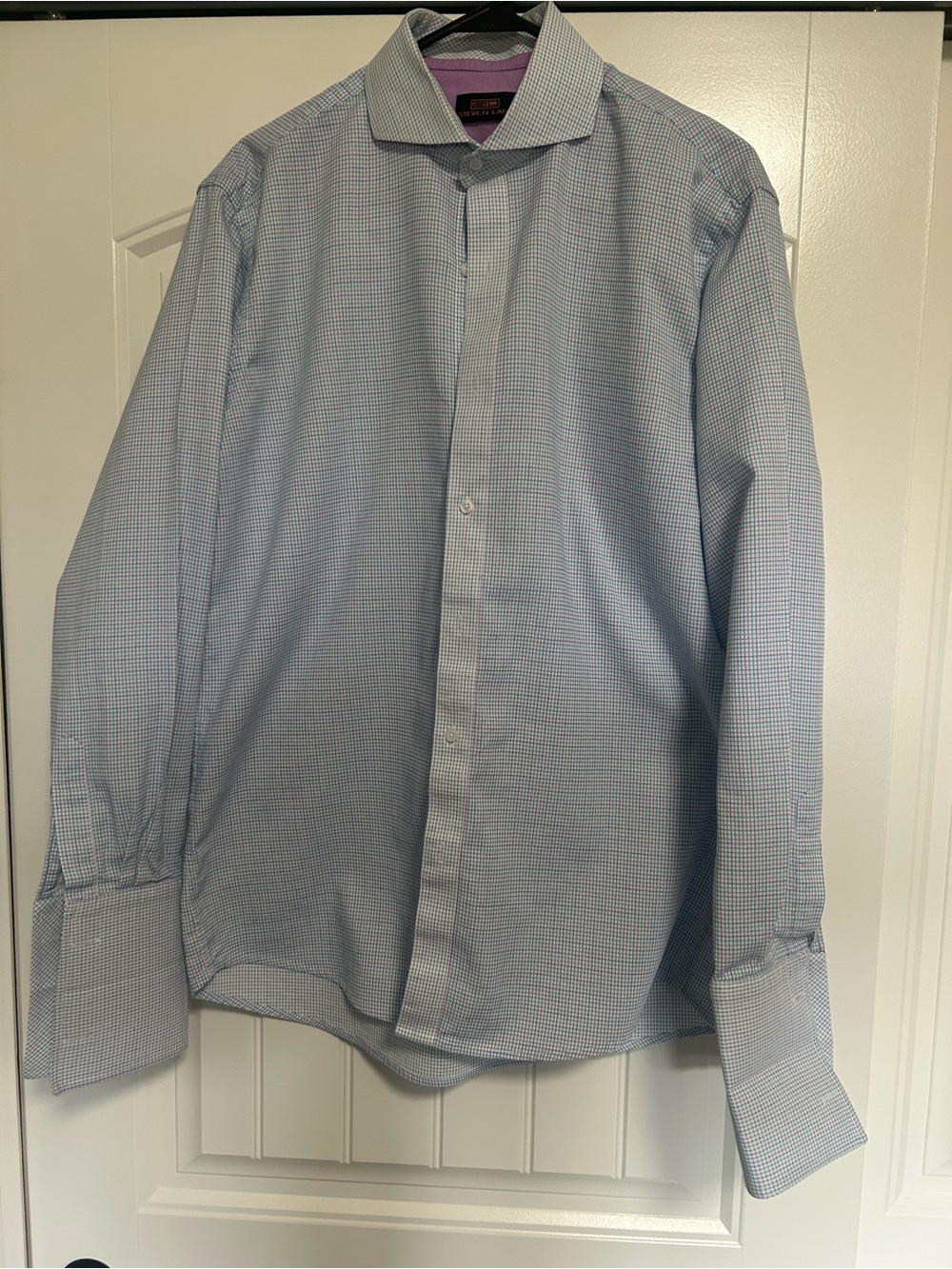 Men's Light Blue Micro-Check Dress Shirt — Spread Collar